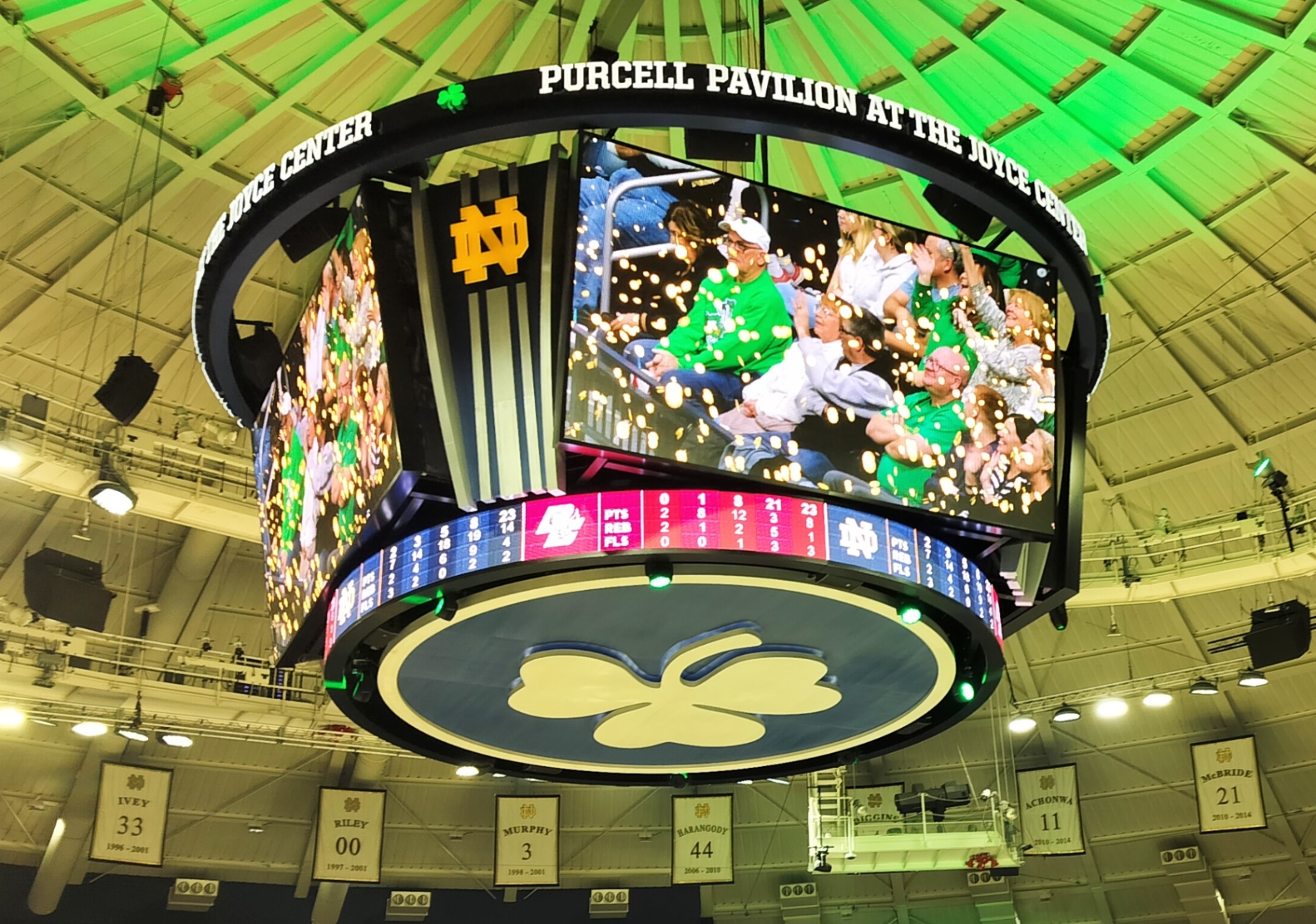 Scoreboard inside Purcell Pavilion at the Joyce Center at Notre Dame